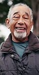 Face, senior and man in nature for hiking adventure, outdoor fitness or retirement in forest. Portrait, active or elderly male person with smile, pride or backpack for journey, adventure or travel