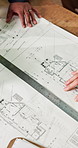 Hands, people and document in workshop for carpentry, blueprint and structure for manufacturing. Above, carpenter and team in factory with floor plan, illustration and feedback for joinery production