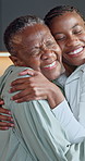 Senior, mom and adult daughter with hug in kitchen for love, bonding or support together in home. Elderly, female person or embrace with woman, kiss or smile for visit, health or wellness in house