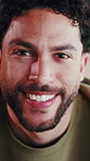 Face, smile and man with dental wellness, oral hygiene and positive attitude with dentistry in home. Teeth, happy person and portrait with mouth health for gum care, fresh breath and orthodontics