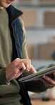 Man, hands and tablet in small business for logistics, online shipping, supply chain or distribution. Male person, entrepreneur or manager with technology for delivery schedule or courier service app