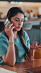 Phone call, freelancer and laptop with woman in home for virtual assistant, feedback and planning. Online booking advisor, remote worker and communication support with person in house for update