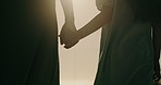 Parent, holding hands and child outdoor for travel, love and parental support for holiday adventure. Sunshine, person and daughter in nature for childcare, connection and family getaway on vacation