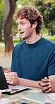 Study group, man and laptop on campus with talking, test preparation and share knowledge at college. University, people and tech for academic support, exam tips and tutoring for essay insight outdoor
