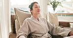 Spa, woman and relax at resort with peaceful staycation, hospitality and luxury experience for rest. Comfortable, mature person and self care in hotel with wellness retreat, vacation and unwind.