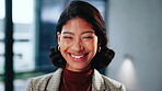 Business, face or woman in office with laugh, funding consultant or confidence in finance industry. Happy, portrait or banking advisor with joke, investment specialist or about us as wealth manager.