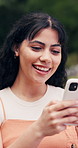 Student, woman and laugh in college with phone, social media post or funny online joke for education. Happy, person and typing outdoor in university with tech, text message and meme on internet.