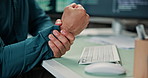 Hands, developer and typing in office with computer, coding and system analysis for cybersecurity. Person, screen or programming in workplace with pc, testing encryption and code for debugging server