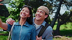 Couple, students and selfie at college with smile, memories or support partner for higher education. Happy, people and outdoor on campus with photography, relationship or study together at university