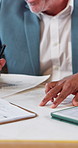 Hands, blueprint or discussion with architect team for design review, construction or strategy. Engineering, people or floor plan document for building project, development or quality control at site